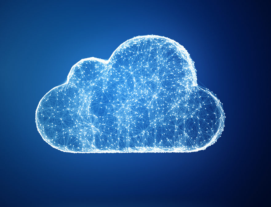 三维插图:云存储，网络概念来自多个主机和通信
