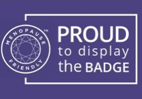 紫色徽章图像阅读骄傲地显示绝经期认证徽章